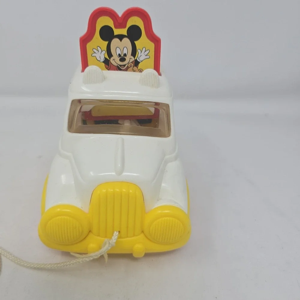 MICKEY MOUSE PULL STRING CAR Toy Minnie Donald Pop Up DISNEY Vintage